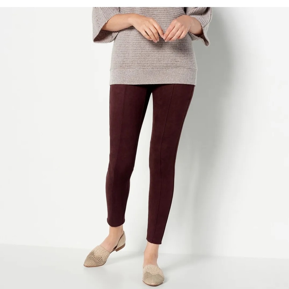 Spanx faux suede leggings in dark terracota